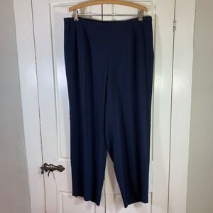 Talbots Woman Petite 18W Navy Blue Pleated‎ Pants Elastic Waist Church Office